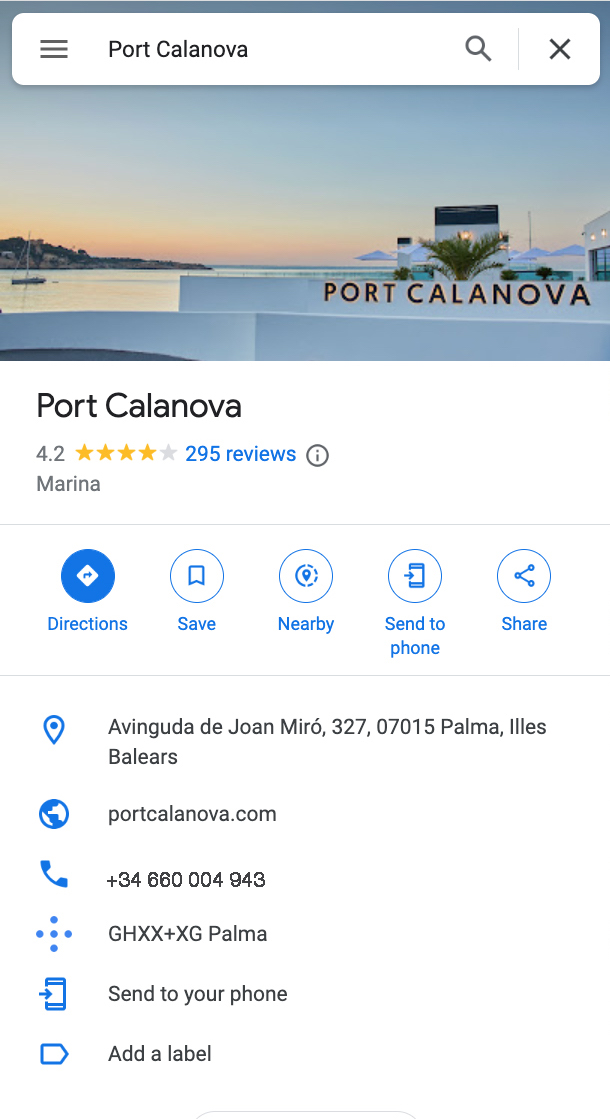 Port Calanova Google Link